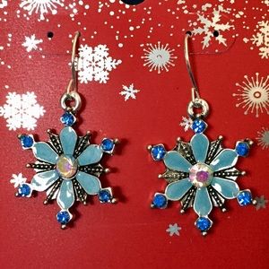 Blue sparkle snowflake earrings